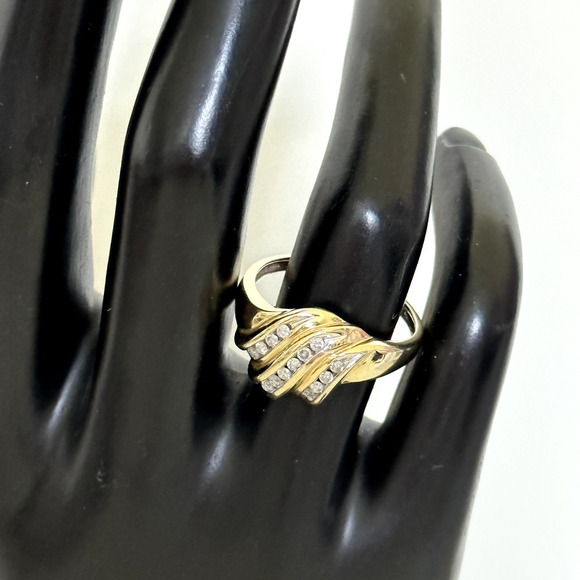 14K Yellow Gold Natural Diamonds Triple Row Wave Ladies Band Ring Size 10 - Picture 14 of 16